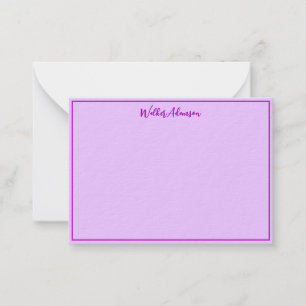 Purple Gingham Check Plaid Tartan Name Border Note Card