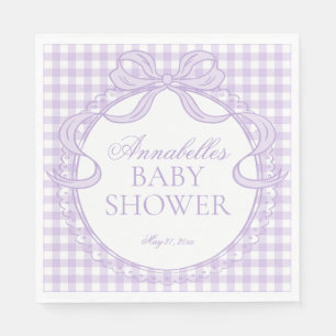 Purple Gingham Coquette Bow Baby Shower Dessert Napkins