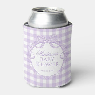 Purple Gingham Coquette Bow Baby Shower Favor Can Cooler