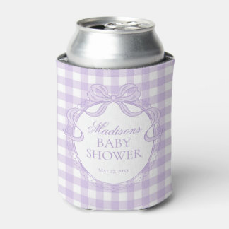 Purple Gingham Coquette Bow Baby Shower Favor Can Cooler