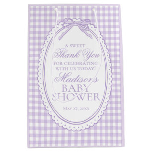 Purple Gingham Coquette Bow Baby Shower Favors Medium Gift Bag