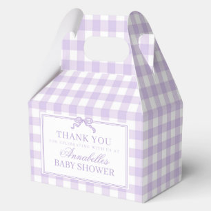 Purple Gingham Coquette Bow Baby Shower Gable Favor Boxes
