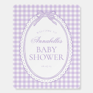 Purple Gingham Coquette Bow Baby Shower Welcome Foam Board
