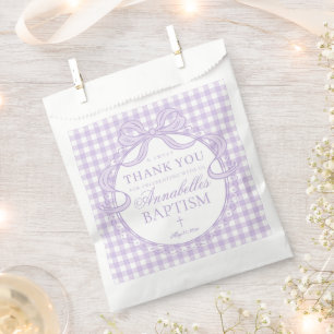 Purple Gingham Coquette Bow Baptism Dessert Favor Bag