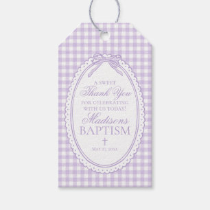 Purple Gingham Coquette Bow Baptism Favors Gift Tags