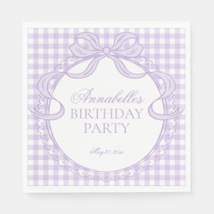 Purple Gingham Coquette Bow Birthday Party Dessert Napkins