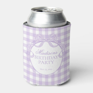 Purple Gingham Coquette Bow Birthday Party Favor Can Cooler