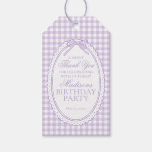 Purple Gingham Coquette Bow Birthday Party Favors Gift Tags