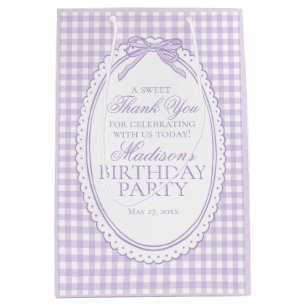 Purple Gingham Coquette Bow Birthday Party Favors Medium Gift Bag