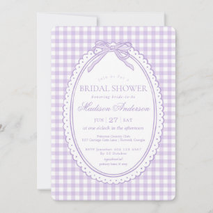 Purple Gingham Coquette Bow Bridal Shower Invitation