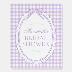 Purple Gingham Coquette Bow Bridal Shower Welcome Foam Board