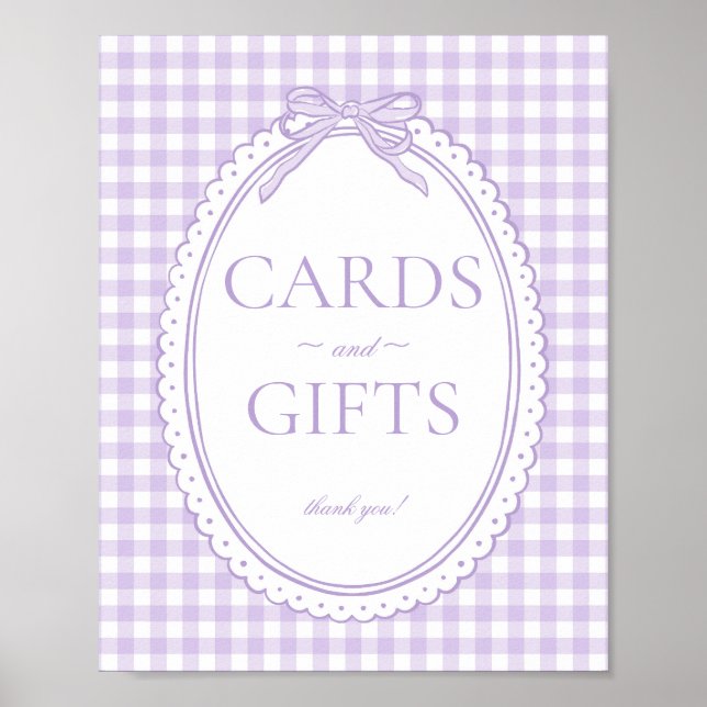 Purple Gingham Coquette Bow Card & Gifts Sign (Front)