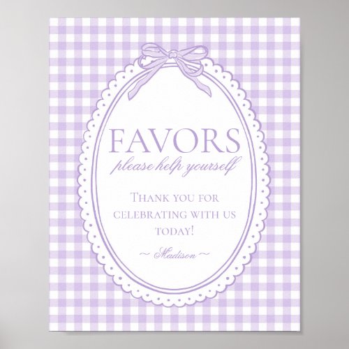 Purple Gingham Coquette Bow Favors Sign