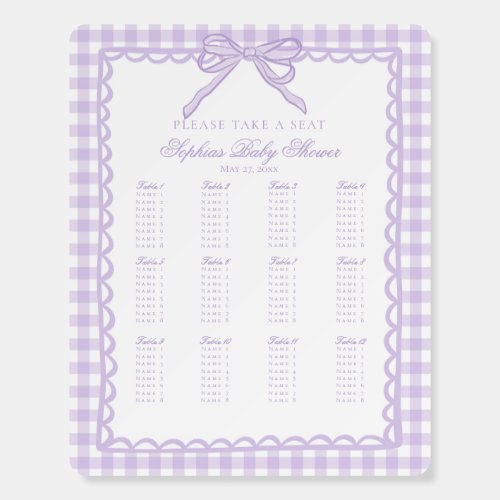 Purple Gingham Coquette Bow Seating Chart Foam Board