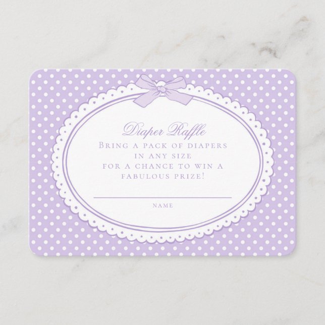 Purple Gingham Coquette  Diaper Raffle Enclosure Card (Front)