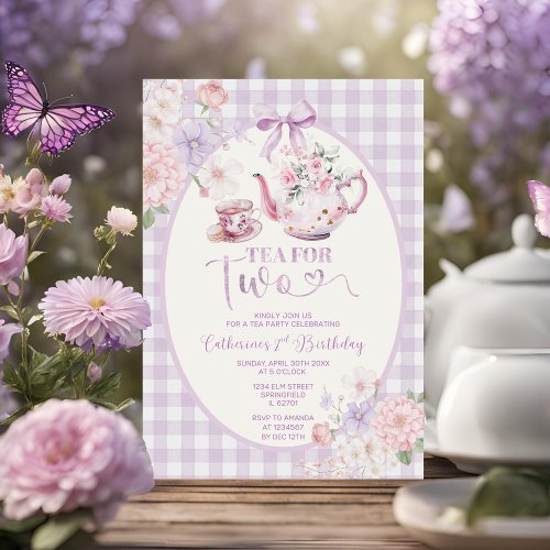 Purple Gingham Floral Tea For Two 2nd Birthday