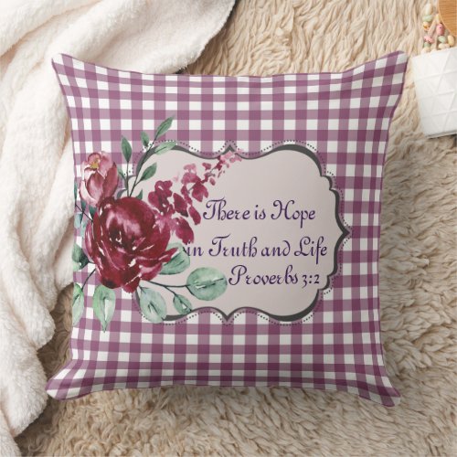 Purple Gingham Floral There is Hope Pillow