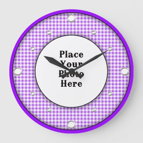 Purple Gingham Frame Your Photo Wall Clock