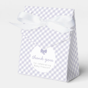 Purple gingham girl baby shower bow favor box