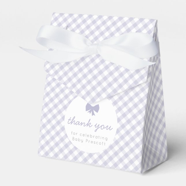 Purple gingham girl baby shower bow favor box (Front Side)