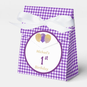 Purple Gingham Glitter Balloons Custom 3 Photos Favor Boxes