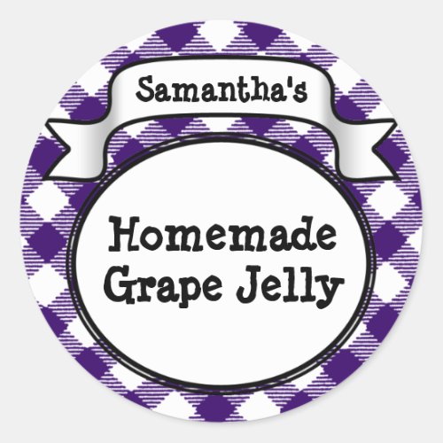 Purple Gingham Grape Jelly Jam JarLid Label