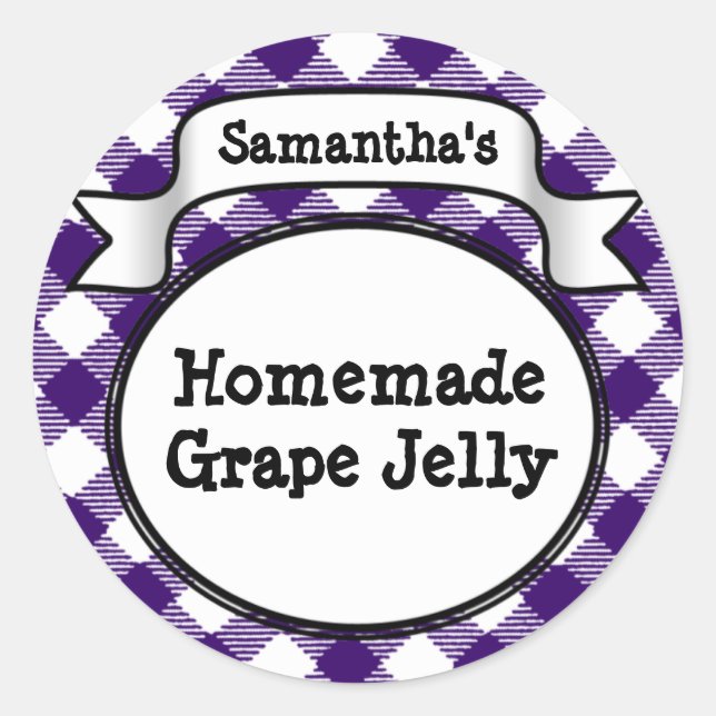 Purple Gingham Grape Jelly Jam Jar/Lid Label (Front)