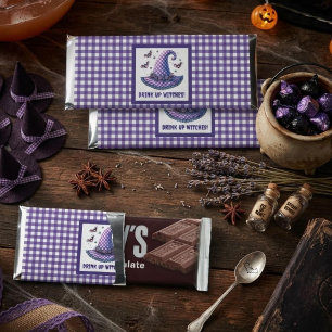 Purple Gingham Halloween Witch Hat & Bats Hershey Bar Favors