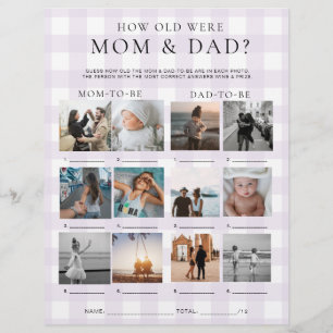 Purple Gingham How Old Were Mom and Dad Photo Game Flyer