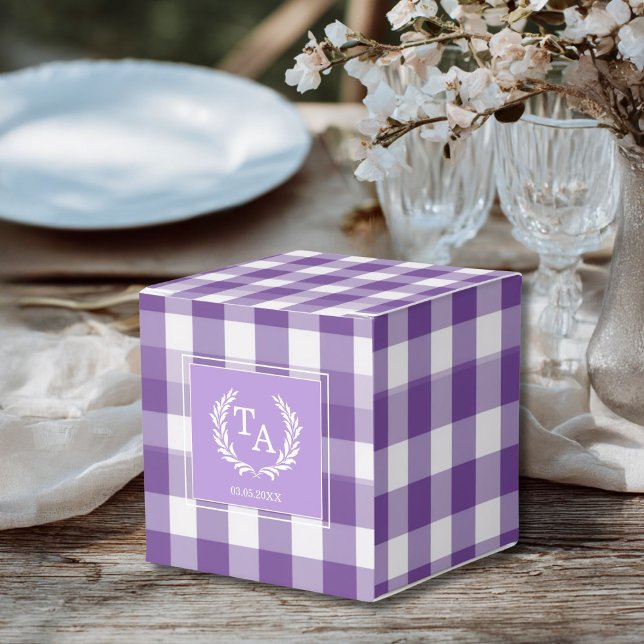 Purple Gingham Monogram Crest Favor Boxes (Custom Purple Gingham Monogram Crest Favor Boxes for your wedding or other Occasions.)