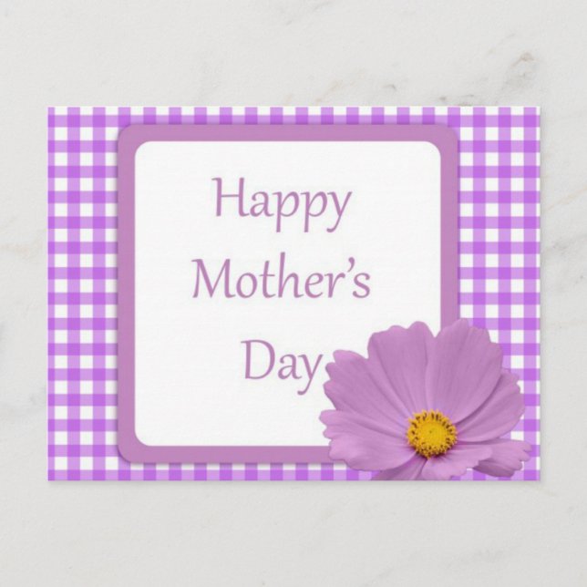 Purple Gingham Mothers Day Postcard (Front)