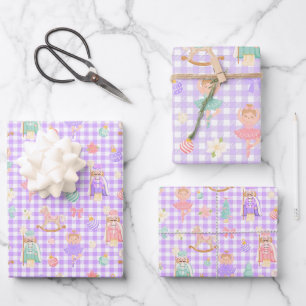 Purple Gingham Nutcracker Birthday Wrapping Paper Sheets