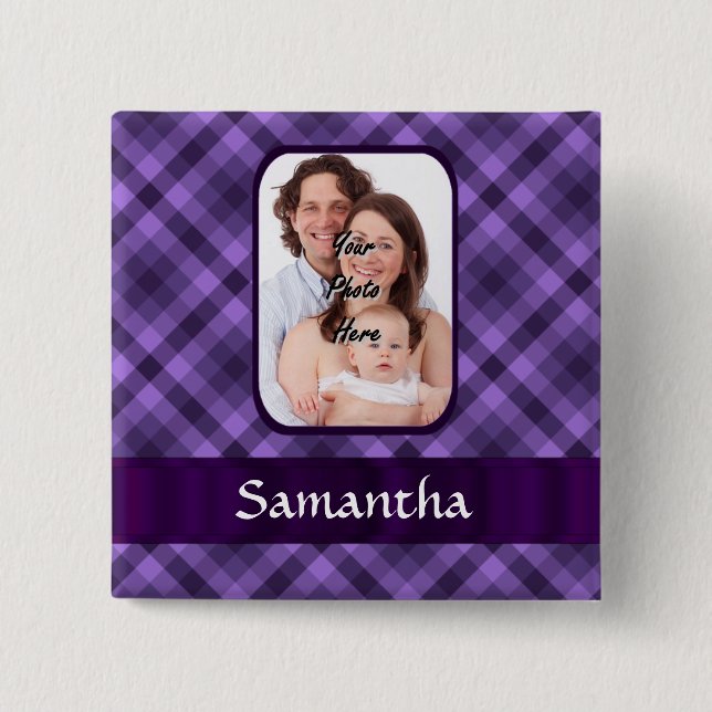Purple gingham pattern button (Front)