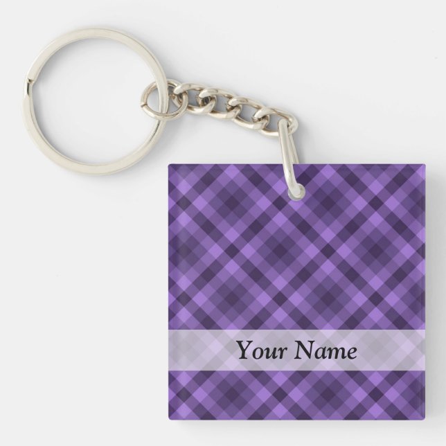 Purple gingham pattern keychain (Front)