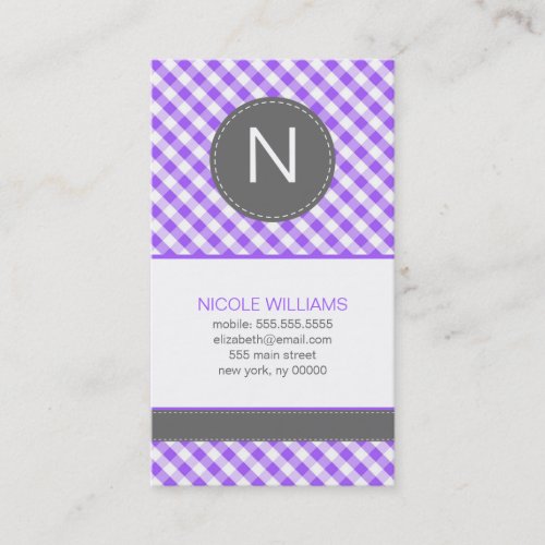 Purple Gingham Pattern Monogram Calling Cards Business Card Template
