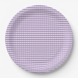Purple Gingham Pattern Paper Plates
