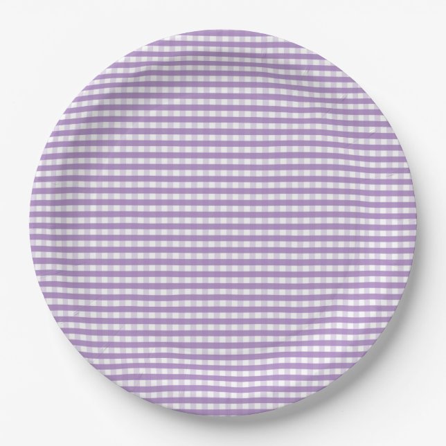 Purple Gingham Pattern Paper Plates (Front)