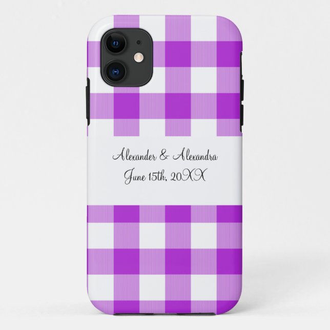Purple gingham pattern wedding favors Case-Mate iPhone case (Back)