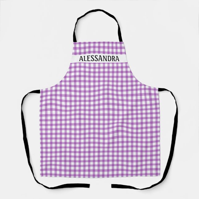 Purple Gingham Personalized  Country Farmhouse Apron (Front)