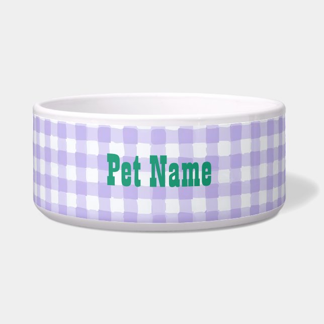 Purple Gingham Personalized Pet Name - Customized  Bowl (Front)