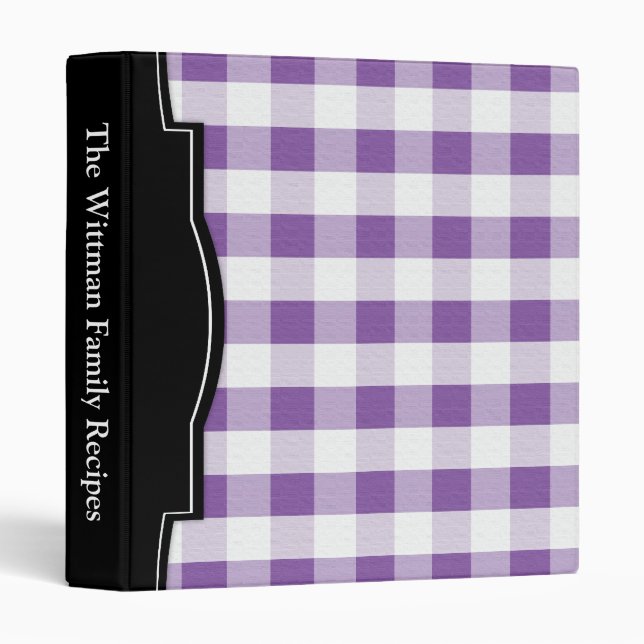 Purple Gingham personalized Recipe Binder (Front/Spine)