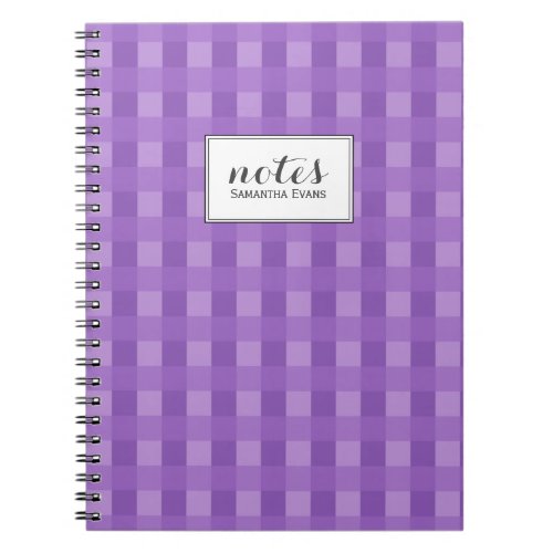 Purple Gingham Plaid Pattern Name Notebook