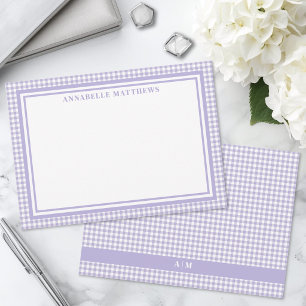 Purple Gingham Plaid Personalized Note Card