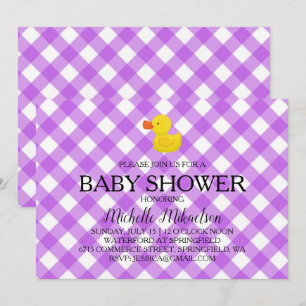 Purple Gingham Rubber Duckie Baby Shower Invitation