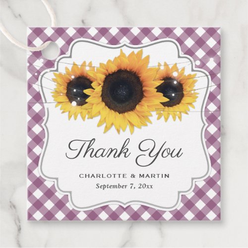 Purple Gingham Sunflower Wedding Thank You Favor Tags