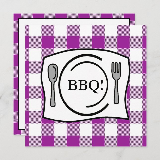 Purple Gingham Tablecloth BBQ Invitation (Front/Back)
