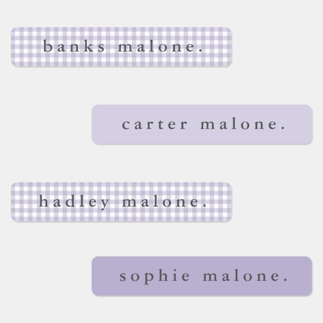 Purple Gingham Waterproof Name Labels (Group)