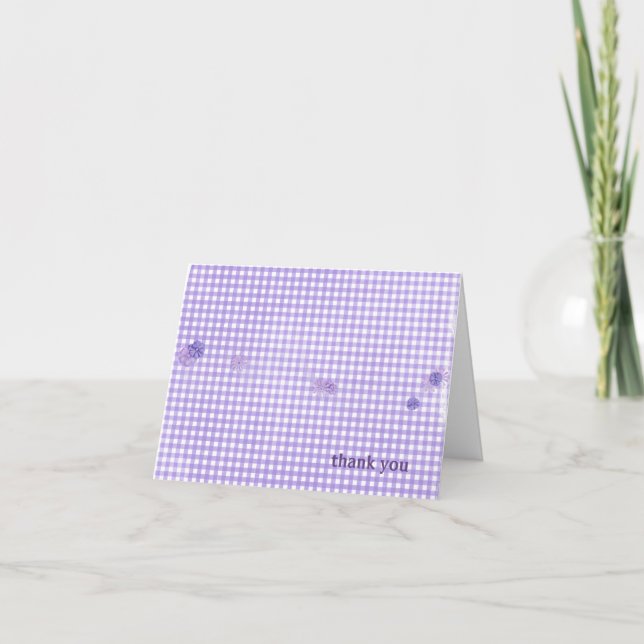 purple gingham with flowers thank you card (Front)