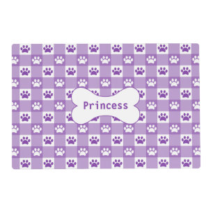 Purple Gingham with Paw Prints and Bone Placemat