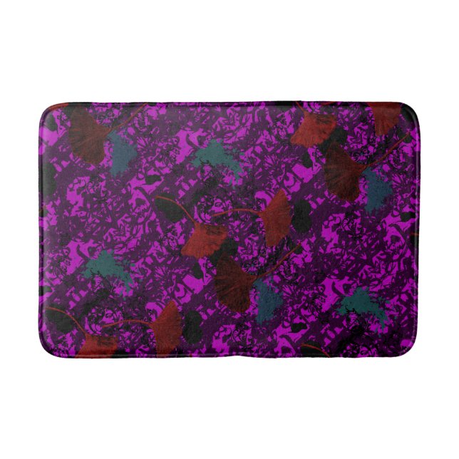 Purple Ginkgo Grunge Bath Mat (Front)